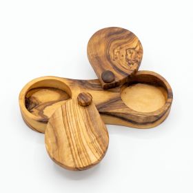 Choixe Mediterranean Olive Wood Dual Spice Box with Swivel Lids, 2-Compartment Handcrafted Salt & Pepper Keeper for Kitchen Countertop & Dining Table