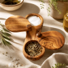 Choixe Mediterranean Olive Wood Dual Spice Box with Swivel Lids, 2-Compartment Handcrafted Salt & Pepper Keeper for Kitchen Countertop & Dining Table