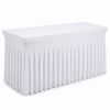 White Fitted Table Skirt for 6FT Rectangular Tables - Spandex Stretch Tablecloth Cover, 72"L x 30"W x 29"H