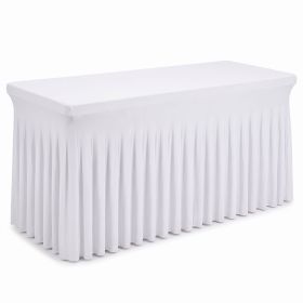 White Fitted Table Skirt for 6FT Rectangular Tables - Spandex Stretch Tablecloth Cover, 72"L x 30"W x 29"H