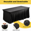 Black Fitted Table Skirt for 6FT Rectangular Tables, 72"L x 30"W x 29"H, Spandex Stretch Tablecloth