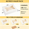 White Bakery Boxes with Window 48 Pack, 12x8x2.5 Inch Cookie Boxes with 3 Window Styles