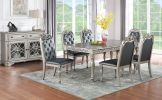 Traditional Formal Silver / Grey Finish 7pc Dining Set Table w 6x Side Chairs Rubber wood Intricate Design Tufted back Cushion Seat Dining Room Furnit