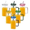 6 Pcs Glass Straw Cup, 6 Colors Square Glass Cup With Straw And Lid, High Borosilicate Glass Cup, Milk Cup, Juice Cup, Cold Drink Cup, Coffee Cup