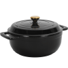6QT Cast Iron Dutch Oven with Lid, Black Enamel Cooking Pot for Stovetop, Oven, Camping – Includes 2 Silicone Heat-Resistant Gloves