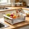 Expandable Stainless Steel Sink Storage Rack, Adjustable Multi Purpose Kitchen Sink Caddy for Sponge, Brush & Soap, Countertop Drain Basket