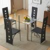 5 Pieces Dining Table Set for 4, Kitchen Room Tempered Glass Dining Table, 4 Chairs, Black, Table legs are silvery