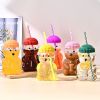 1 PCS 20 OZ Green Little Bear Glass Straw Cup High Borosilicate Heat-resistant Glass Cup For Juice, Milk and Cold drinks