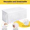White Fitted Table Skirt for 6FT Rectangular Tables - Spandex Stretch Tablecloth Cover, 72"L x 30"W x 29"H