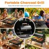 Outdoor Portable Charcoal Barbecue Grill, Dual Airflow Control Design, Includes Grill Grates & Wood Handle Skewers for Family Gathering Cooking