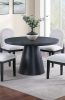 Dining Table 4x Side Chairs White Finish Fabric Black Round Table w Cone Base 5pc Dining Set Plush Seat