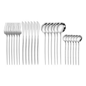 24pcs Dining Room Dinnerware Set Stainless Steel Cutlery Set (Color: Silver, type: Flatware Set)