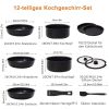 12pcs Camping Cookware Set, 2 Colors Nonstick Pots And Pans, PFAS-Free Ceramic Coating, Space-Saving Detachable Handle, Campfire & Induction Safe